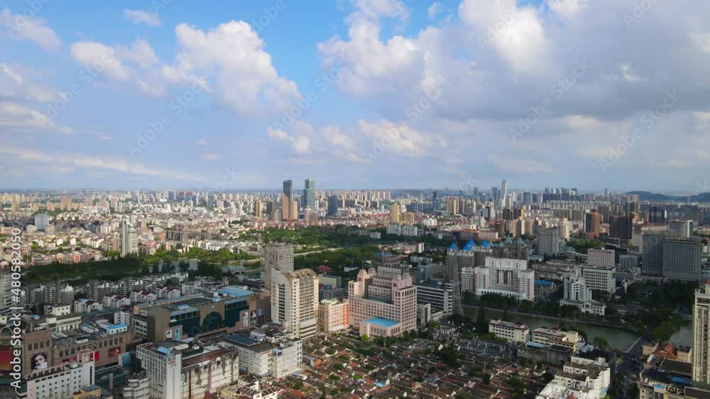 Aerial photography of the scenery along the Hao River in the old town of Nantong Aerial photography of the scenery along the Hao River in the old town of Nantong
