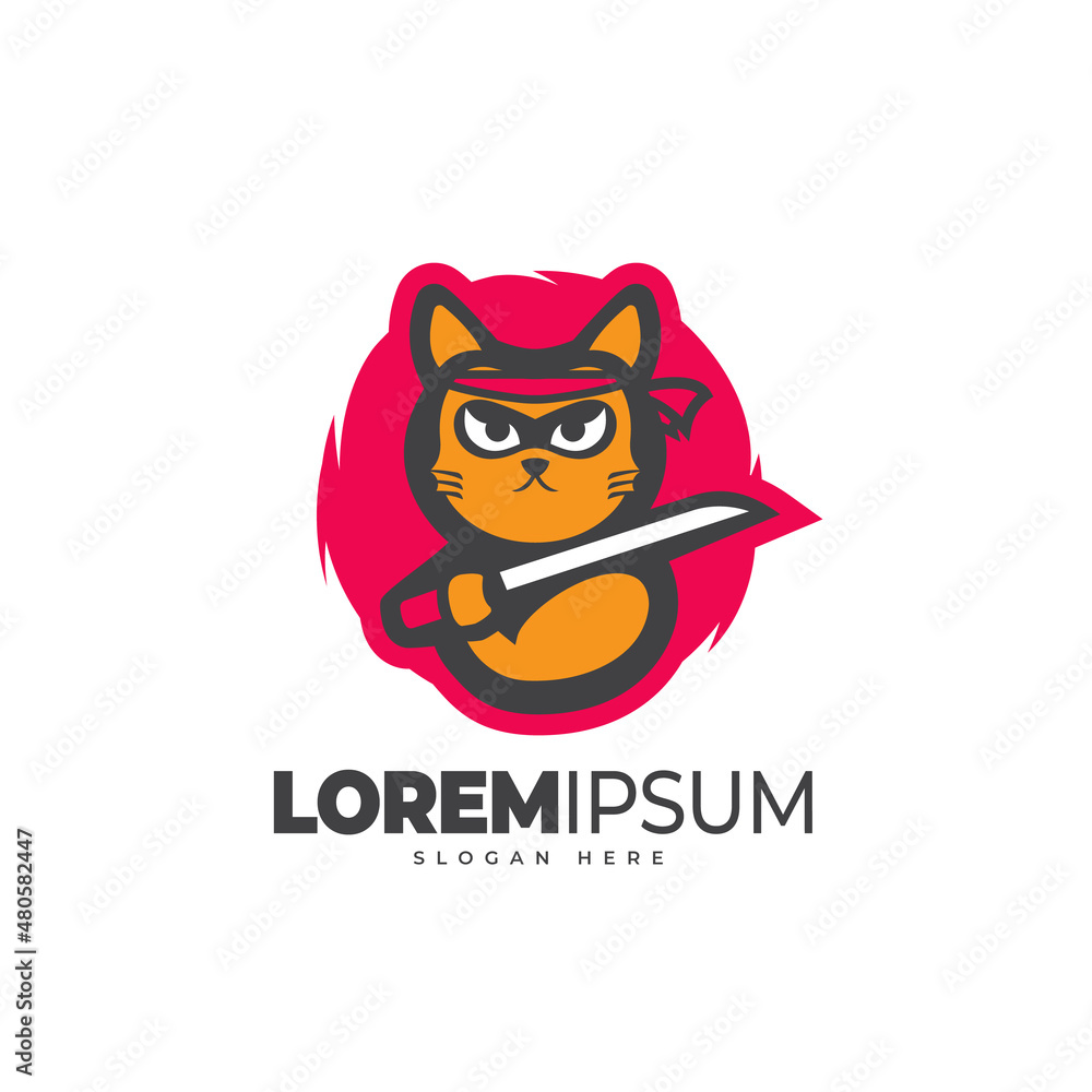 Samurai cat logo template. Vector illustration Samurai cat logo template. Vector illustration