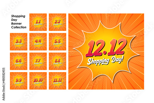 Set of shopping day banner for one years.
Shopping day poster for online shop and promotion.
