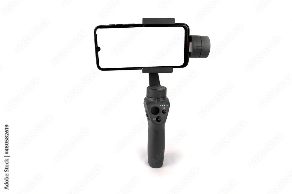 Steadicam with phone isolated on white