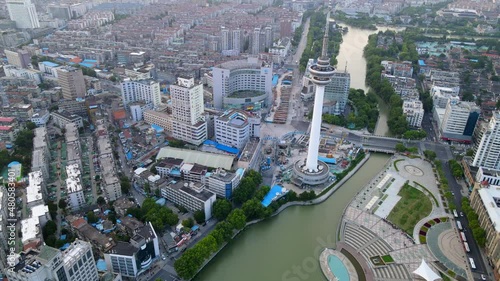 Aerial photography of the scenery along the Hao River in the old town of Nantong photo