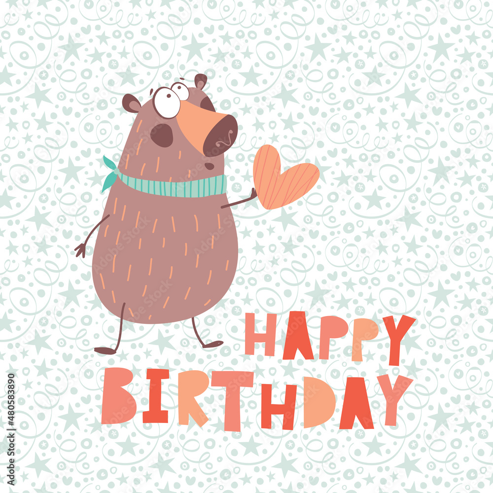 Obraz premium Cute bear. Greeting card.