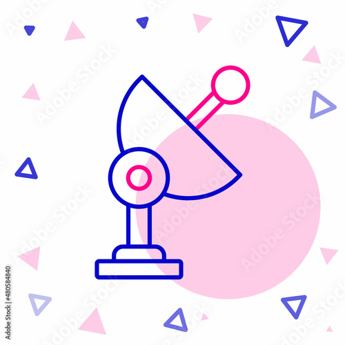 Line Radar icon isolated on white background. Search system. Satellite sign. Colorful outline concept. Vector