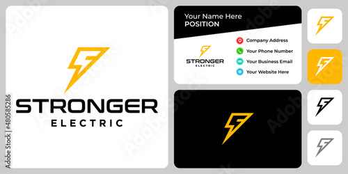 Letter S monogram electric logo design with business card template.