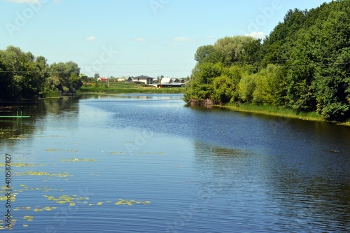 beautiful wide blue river in summer