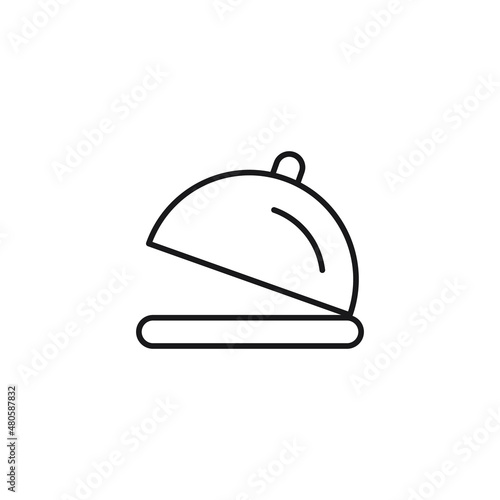 Cooking, food and kitchen concept. Collection of modern outline monochrome icons in flat style. Line icon of bowl with cloche
