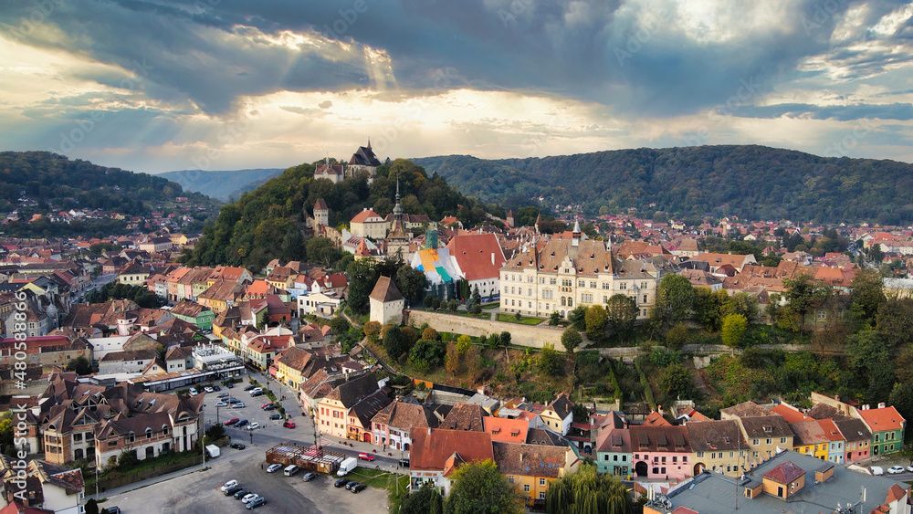 Aerial drone view of the Historic Centre of Sighisoara, Romania Aerial drone view of the Historic Centre of Sighisoara, Romania