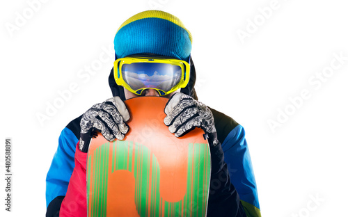 Snowboarder on a isolated background. Winter sport background. 