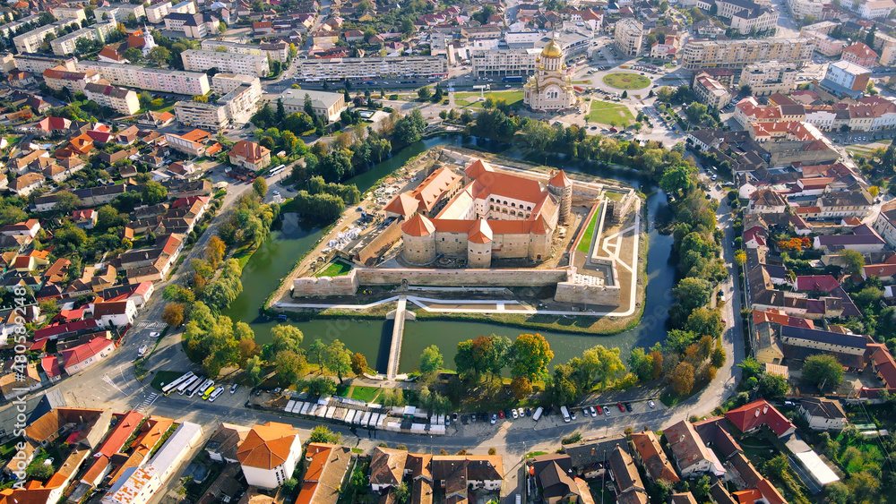 Aerial drone view of the Fagaras Citadel, Romania