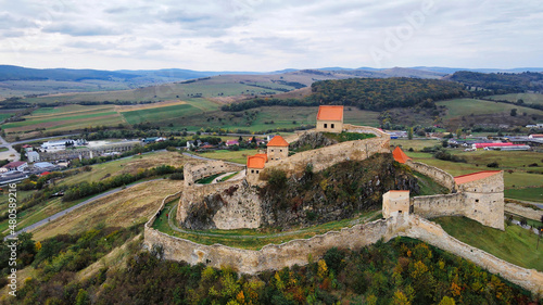 Aerial drone view of Rupea Fortress, Romania