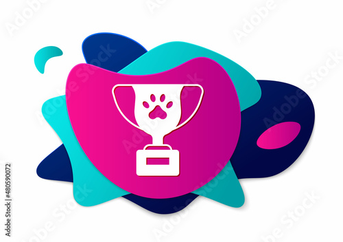 Color Pet award symbol icon isolated on white background. Medal with dog footprint as pets exhibition winner concept. Abstract banner with liquid shapes. Vector