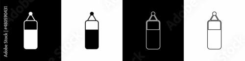 Set Punching bag icon isolated on black and white background. Vector