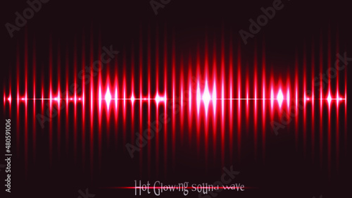 Glowing red hot sound wave with dotted frequency lines and neon effects style. Smoldering lines composition wallpaper.
