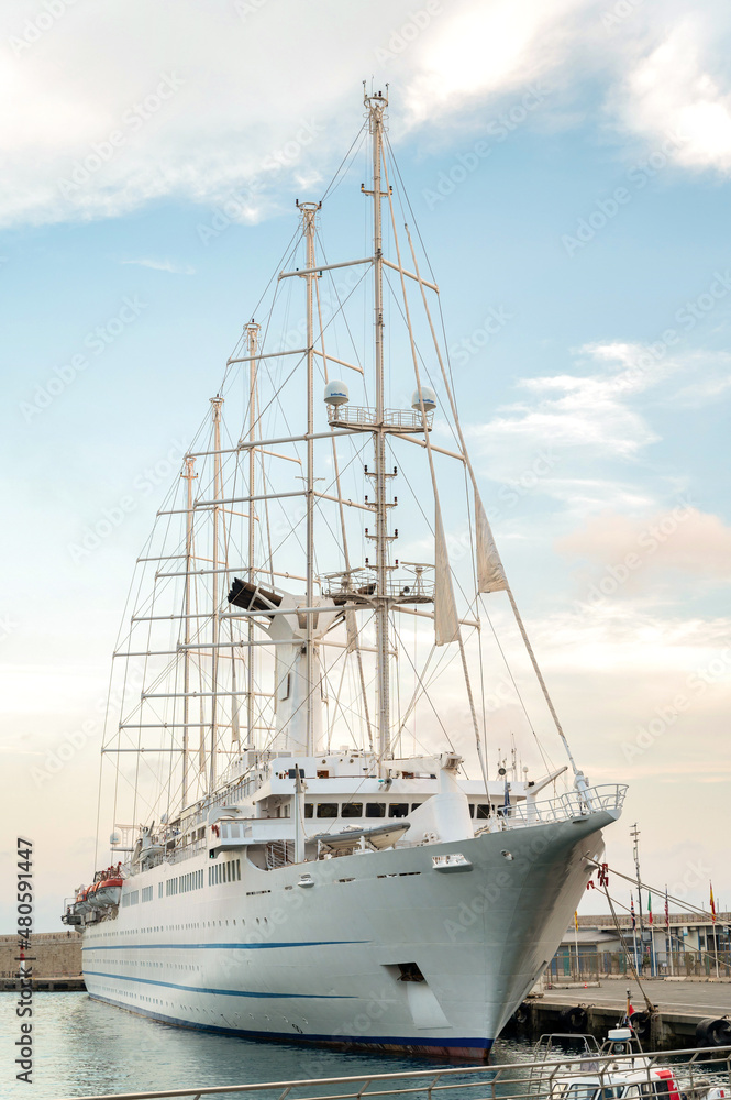 Moored sailing ship in the sea port of Nice, France