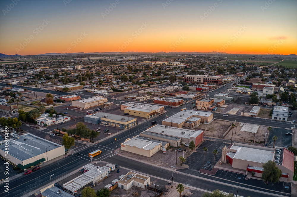 Aerial View of Sunrise over the Phoenix Suburb of Buckeye, Arizona