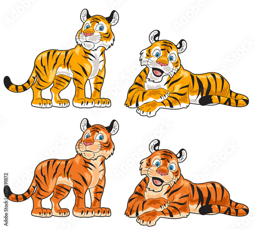 Tiger cute cartoon illustration with 2 posing and colors