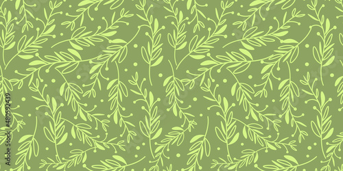 seamless botanical spring floral pattern with sprigs in trendy colors. Fantasy Botanical elements twigs and flowers