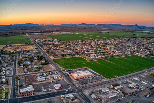 Fotografie Aerial View of Sunrise over the Phoenix Suburb of Buckeye, Arizona