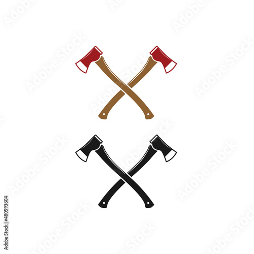 Cross Axe, Crossed Firefighter wooden axes logo design