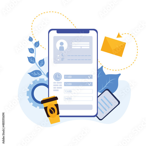 Flat illustration iPhone to-do list with coffee, mail and plants