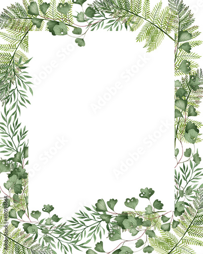 Beautiful Watercolor card with different  ferns.