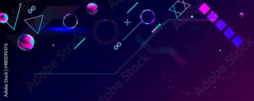 Trend blue Dark abstract futuristic art neon abstraction background cosmos new art 3d starry sky glowing galaxy and planets blue circles