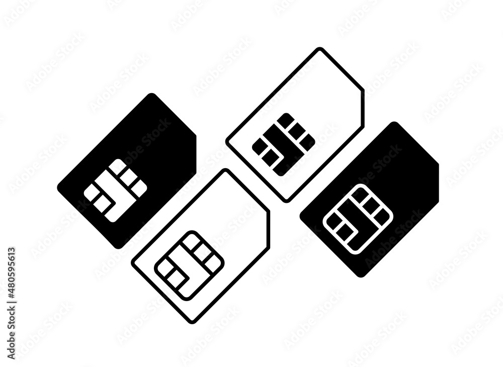 SIM card icons set. Subscriber Identification Module. Micro card for phone. Nano card for mobile communication. Isolated raster illustration on white background. SIM card icons set. Subscriber Identification Module. Micro card for phone. Nano card for mobile communication. Isolated raster illustration on white background.