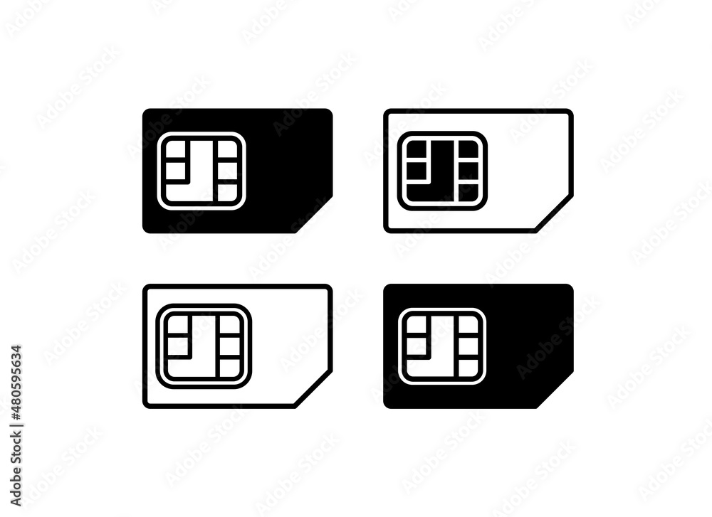 SIM card icons set. Subscriber Identification Module. Micro card for phone. Nano card for mobile communication. Isolated raster illustration on white background. SIM card icons set. Subscriber Identification Module. Micro card for phone. Nano card for mobile communication. Isolated raster illustration on white background.