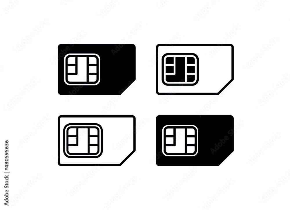 SIM card icons set. Subscriber Identification Module. Micro card for phone. Nano card for mobile communication. Isolated vector illustration on white background. SIM card icons set. Subscriber Identification Module. Micro card for phone. Nano card for mobile communication. Isolated vector illustration on white background.