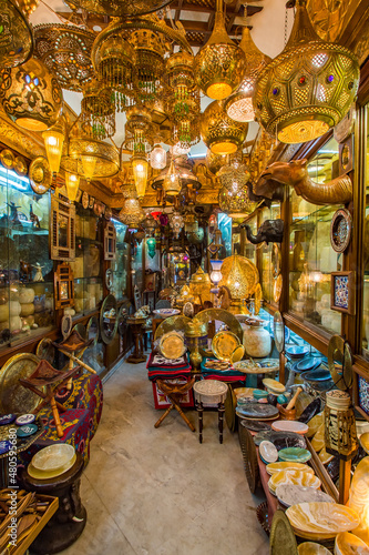 Egyptian bazaar filled with lamps 