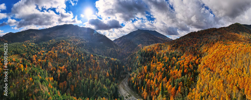 Obraz na płótnie Aerial drone panoramic view of nature in Romania w salonie