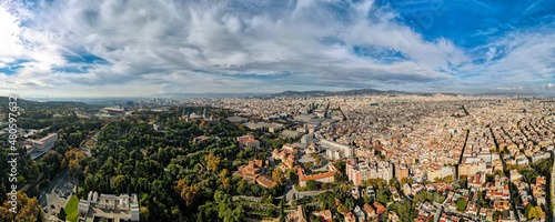 Aerial drone panoramic view of Barcelona, Spain © frimufilms