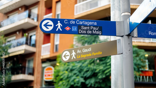 Canvas Print Landmarks post in Barcelona, Spain