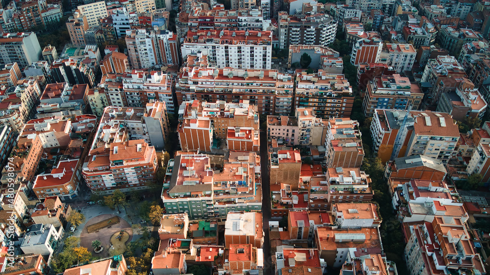 Aerial drone view of Barcelona, Spain Aerial drone view of Barcelona, Spain