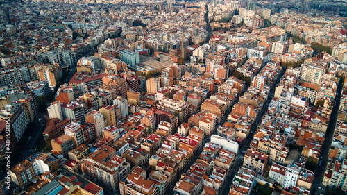 Aerial drone view of Barcelona  Spain