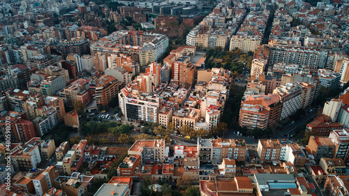 Aerial drone view of Barcelona, Spain