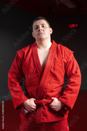 Martial arts fighter in red kimono