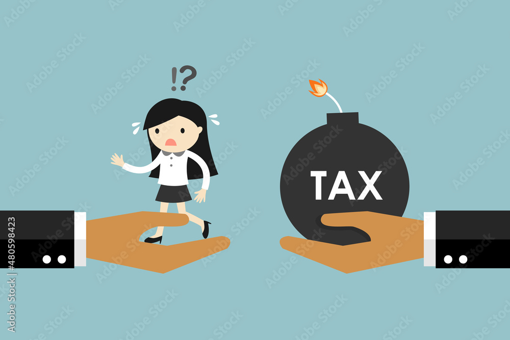 Business concept, Business woman is running from tax. Vector illustration. Business concept, Business woman is running from tax. Vector illustration.