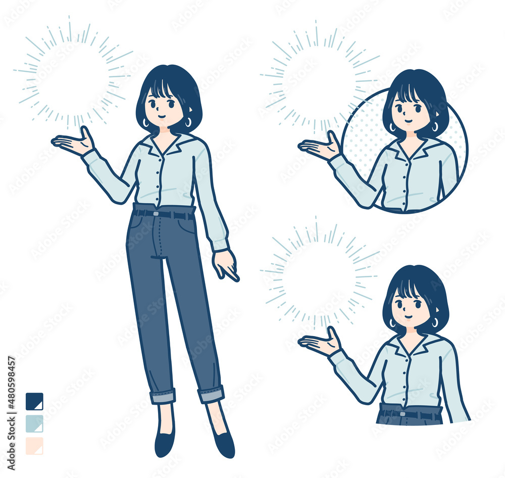 オープンカラーシャツを着た若い女性が光を操っているイラスト Stock Vector Adobe Stock