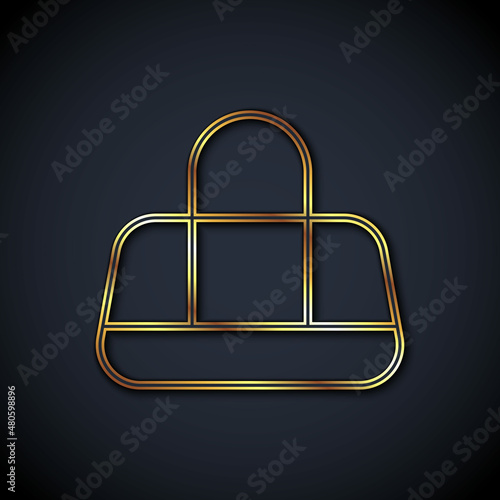 Gold line Sport bag icon isolated on black background. Vector