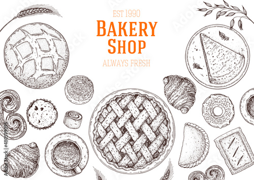 Stampa su tela Illustration of different baked goods