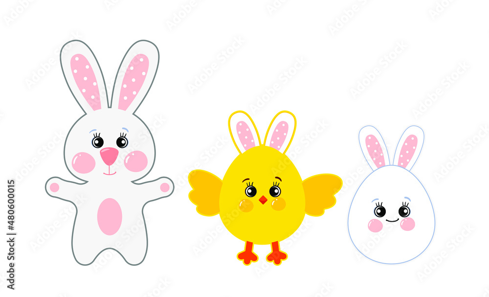 Cute bunny, Easter rabbit, chicken and chick egg. Fashionable children's vector. Easter illustration, invitation design. Cute bunny, Easter rabbit, chicken and chick egg. Fashionable children's vector. Easter illustration, invitation design.
