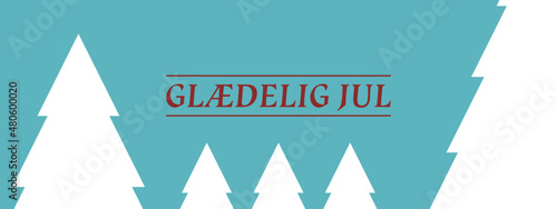 Julekort på en blå baggrund. Glædelig jul tekst med juletræer, Vector