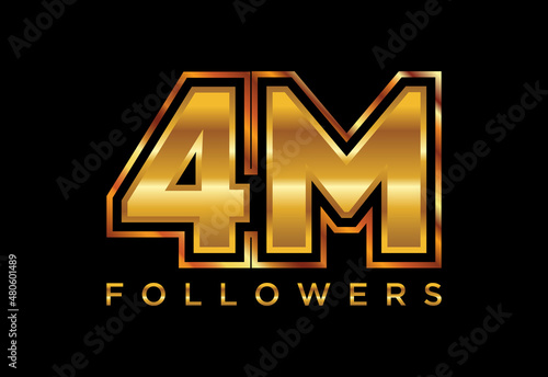 3d golden 4M followers social media celebration design. Vector illustration