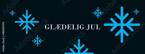 Julekort på en mørkeblå baggrund. Glædelig jul tekst med snefnug, Vector