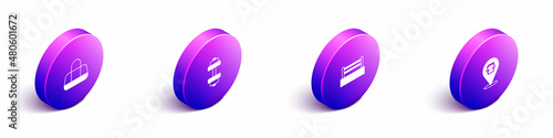 Set Isometric Sport bag, Dumbbell, Boxing ring and helmet icon. Vector