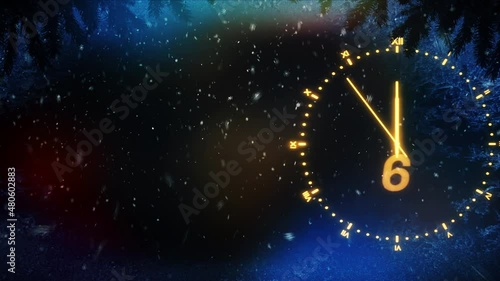 Happy new year festive background concept with a golden clock countdown and fireworks with Happy new year title