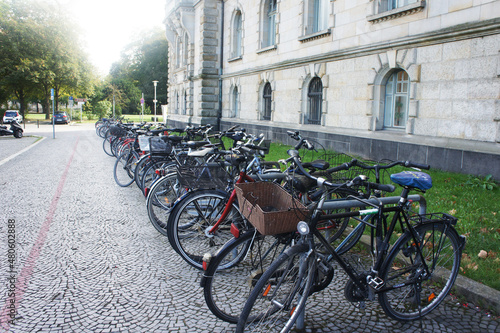 Bike parking. Bicycles parked. Hannover, Germany. City center.