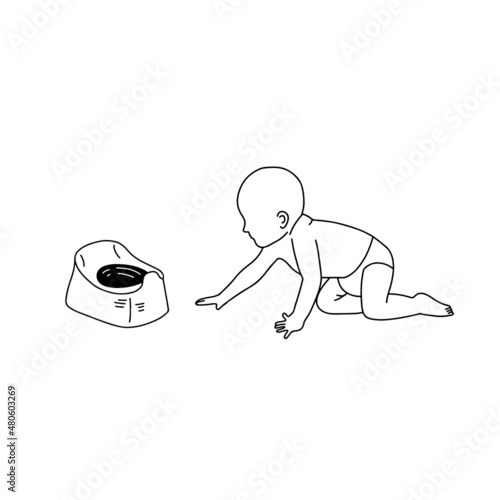 Baby with potty,  potty training vector illuctrartion. 