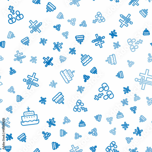 Set line Ark of noah, Priest and Crusade on seamless pattern. Vector